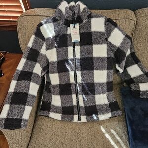 Cozy Sherpa Buffalo Check Jacket - Black & White - Adults